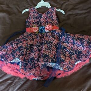 Floral Sleeveless Dress with Pink and Blue Accents